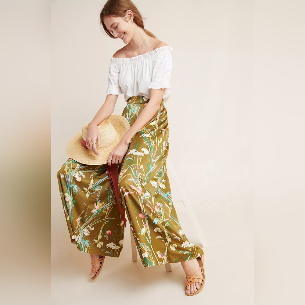 Maeve Anthropologie Shiloh Wide Leg Floral Knit Pants in XS